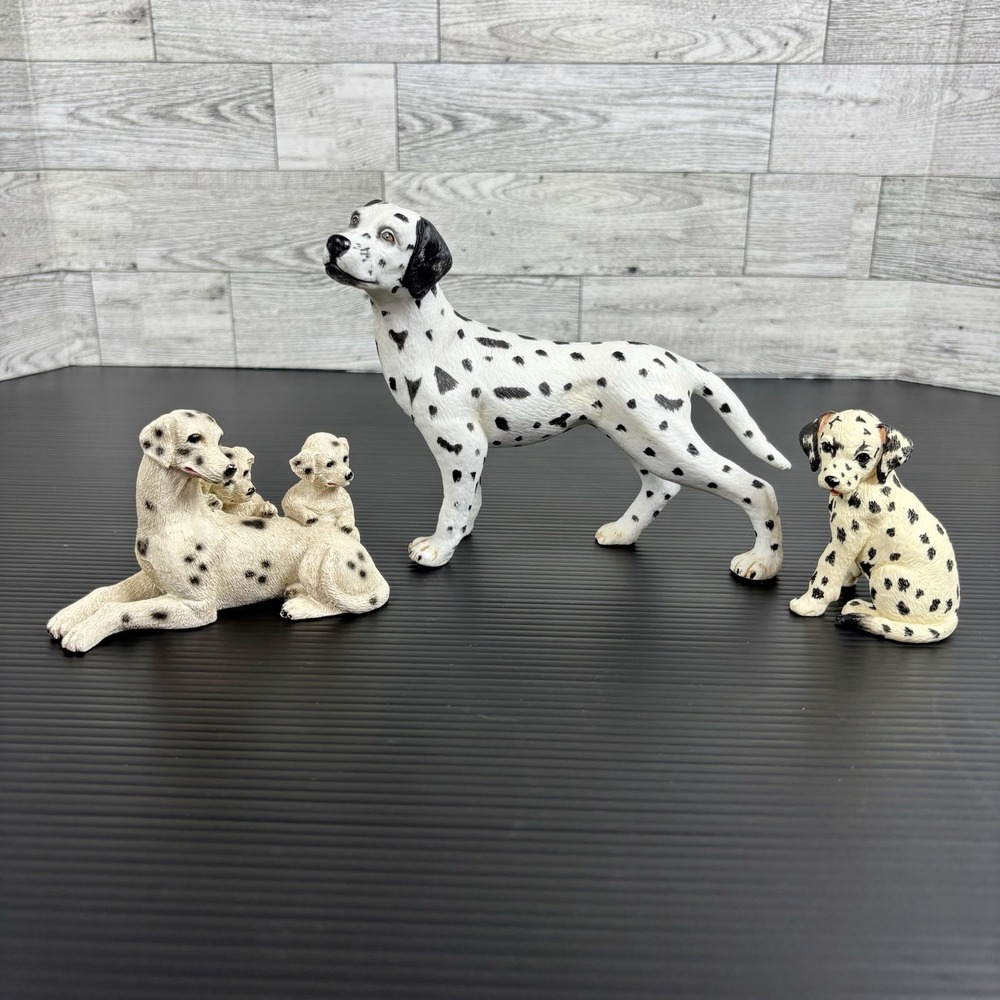 Dalmatian family figurine porcelain puppy dog firemen fireman sculpture Lot of 3